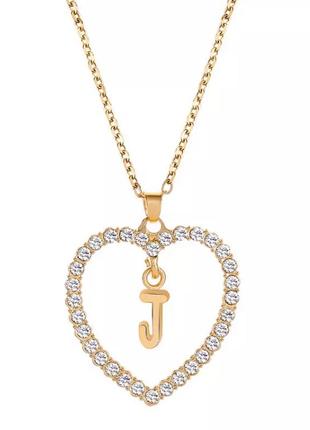 Красивое ожерелье в форме сердца с буквой j
