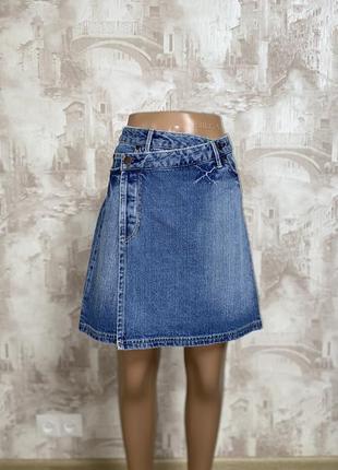 Голубая джинсовая мини юбка ассиметричная юбка,юбка на запах(09)2 фото