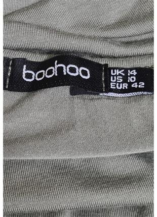 Натуральное платье хаки с рюшами boohoo объемный рукав5 фото