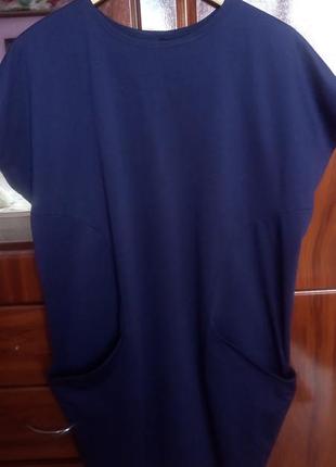 Синє плаття з кишенями, короткий рукав4 фото