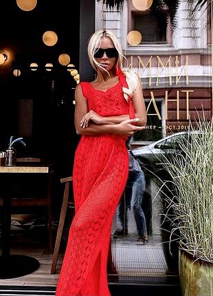 Красный вязаный костюм летний doratti