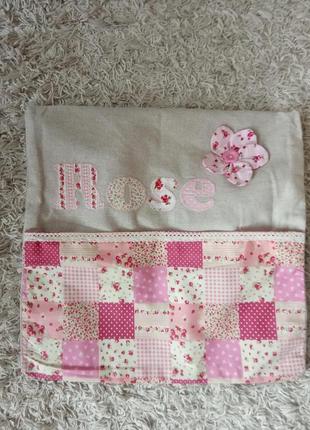 Наволочка с кармашком, пэчворк, шебби шик, полотно