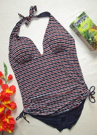 Классный сдельный слитный купальник батал в орнамент с затяжками next