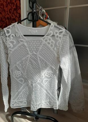 Блузка рубашка кружевное гольф кофта белая h&m