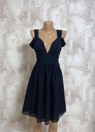 Чёрное шифоновое мини платье,спущенные плечи2 фото