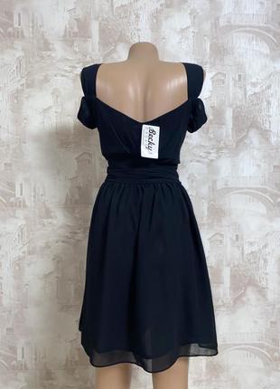 Чёрное шифоновое мини платье,спущенные плечи3 фото