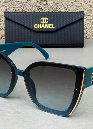 Окуляри в стилі chanel модні жіночі сонцезахисні окуляри великі з градієнтом чорно бірюзові2 фото