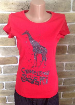 Червона футболка принт 100% коттон, розмір l підійде на m