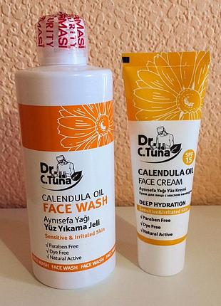 Набор: очищающий гель и крем для лица farmasi calendula oil dr.tuna