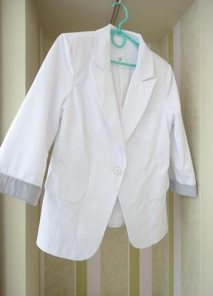 Польский белый пиджак (пог.48 рук.47 коттон)2 фото