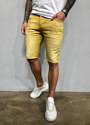 Шорты мужские рваные желтые турция / шорти джинсовые джинсові рвані горчица жовті2 фото