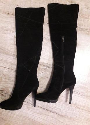 Шикарні чорні чоботи-ботфорти натуральна замша з бісером welfare розмір 37-37.5-38