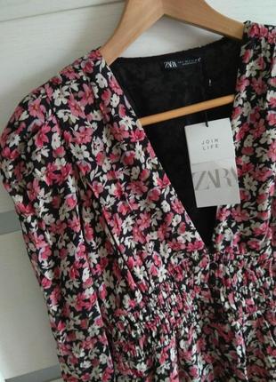 Zara платье сукня короткое вискоза  размер s 42-44 (36) цветочный принт  новое8 фото