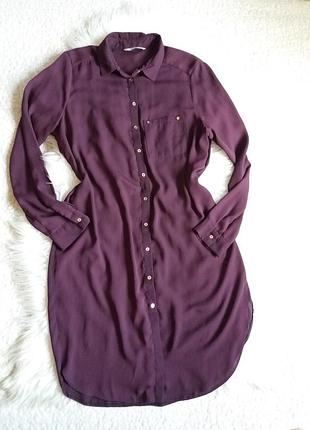 Полупрозрачное платье-рубашка с закругленными боками и длинными разрезами по бокам