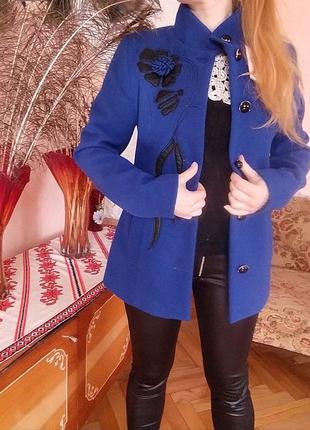 Полупальто кашемировое синее (пальта, полупальта кашемировое, куртка из кашемира синее)1 фото