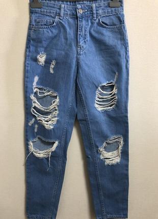 Ярко -голубі джинси, рвані джинси , літні штани2 фото