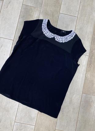 Чорна блузка,мереживний комір,чорна футболка(09)1 фото