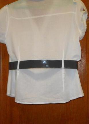 Поплиновая  белая блузка,рубашка с. лакированным  поясом,р.46-48.2 фото