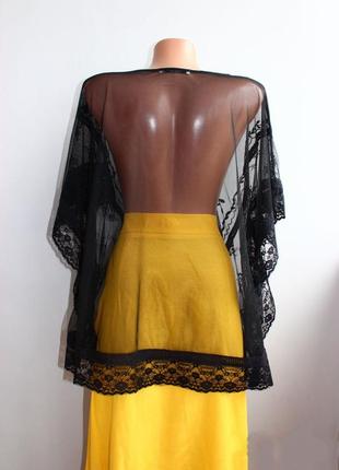 Блуза накидка сітка чорна з вишивкою та мереживом оверсайз, індія, m/s (3709)3 фото
