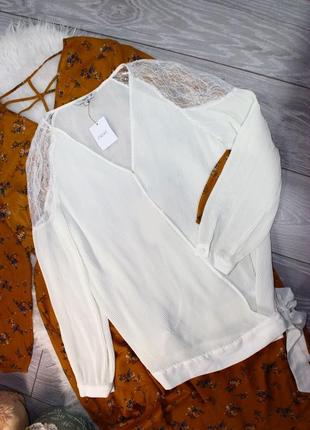 Блуза молочная батал в мелкое плиссе с запахом и ажуром плеч, 20/48 (3844)5 фото