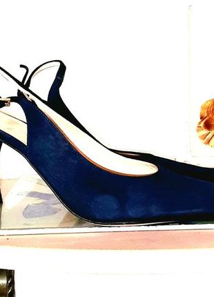Темно синие туфли острый носок из натуральной замши  италия2 фото