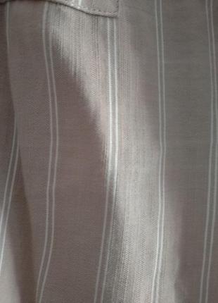 Укороченная рубашка бежевая светло коричневая с белыми полосками3 фото