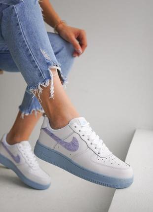 Air force 1 ocean waves білі блакитні кросівки найк белые фиолетовые кроссовки