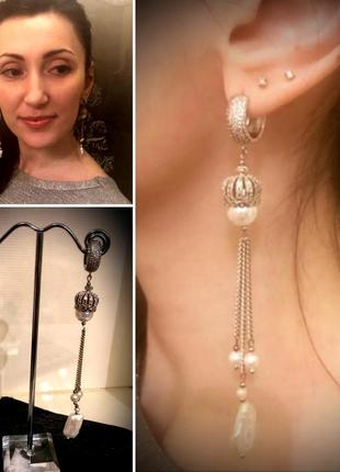 Дизайнерські сережки з натуральним бароковим перлами в сріблі "queen"👑👑👑2 фото