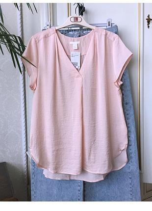 Блуза h&m с v- вырезом из поджатого атласа eur 42 l/xl розовый персик