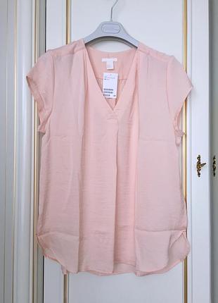 Блуза Пиджак h&m с v- вырезом из поджатого атласа eur 42 l/xl розовый персик4 фото