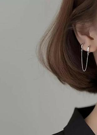 Подвійна сережка на ланцюжку срібло 925 покриття4 фото