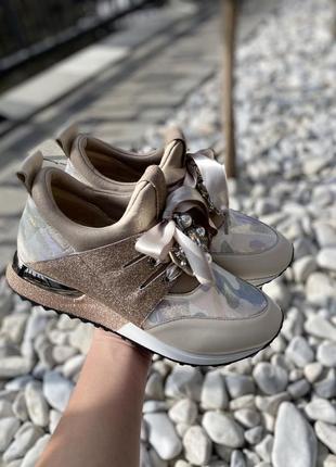 Кросівки жіночі gina original 6986 беж/золото (весна-осінь, шкіра натуральна) (4299)