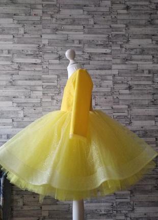 Желтое сверкающее платье для девочки, нарядное3 фото