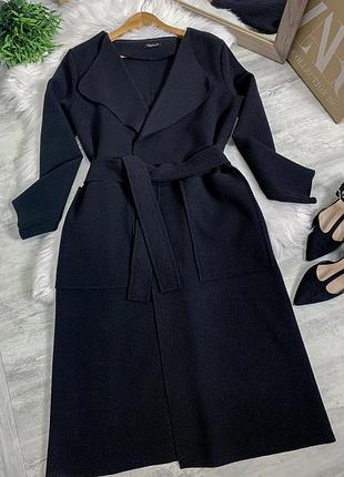 Пальто халат кардиган под пояс с накладными карманами