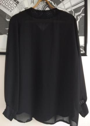 Элегантная черная блуза блузка  трапеция  острый воротник длинный  рукав3 фото