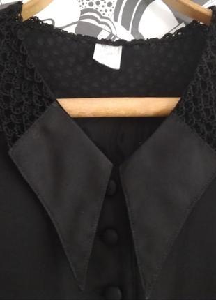 Элегантная черная блуза блузка  трапеция  острый воротник длинный  рукав2 фото