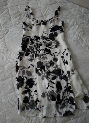 #розвантажуюсь шифоновое платье сарафан с черно-белыми цветами на лямках 10 размер