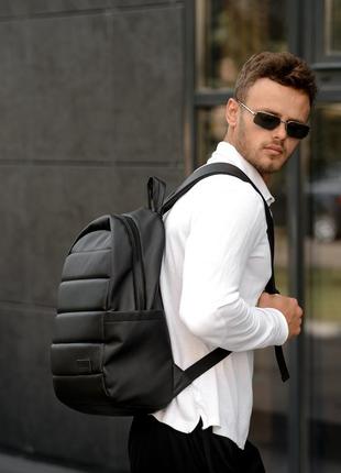 Мужской черный городской рюкзак из искусственной кожи с отделением под ноутбук2 фото