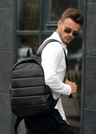 Мужской черный городской рюкзак из искусственной кожи с отделением под ноутбук8 фото