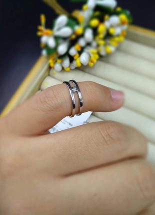 Серебряное двойное модное фаланговое кольцо с фианитом 9253 фото