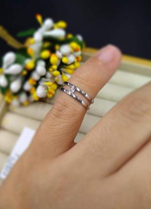 Серебряное двойное модное фаланговое кольцо с фианитом 9252 фото