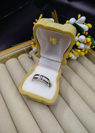 Серебряное двойное модное фаланговое кольцо с фианитом 9255 фото
