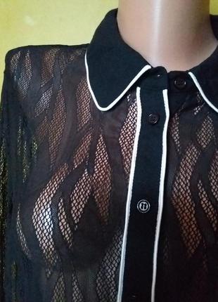Шикарная блуза/рубашка кружево/ажур черная с белой отделкой