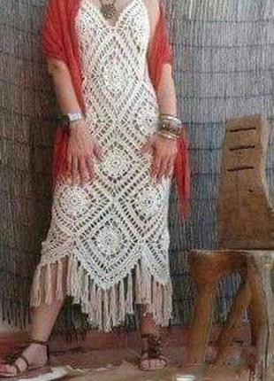 Вязаное белое платье, сарафан