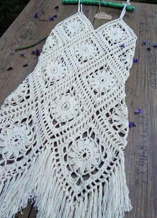 Вязаное белое платье, сарафан