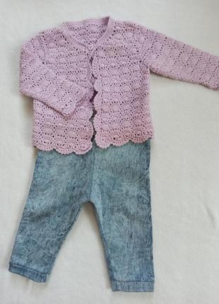Набор на девочку( вязаная кофта, джинсы, лосины)1 фото