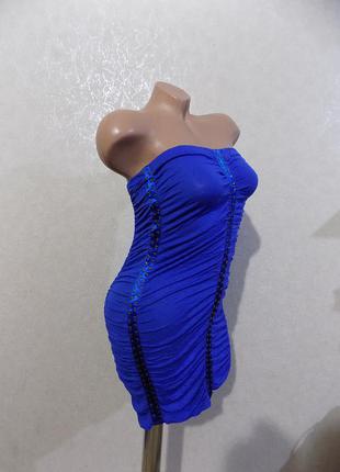 Платье бюстье коктейльное синее электрик размер 40-443 фото