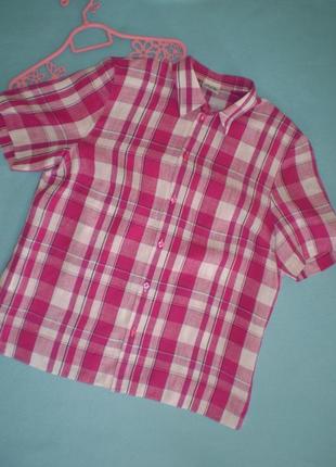 Женская льняная рубашка erfo uk44 52 в клетку, лен короткий рукав1 фото