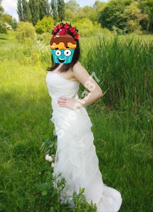 Шикарное свадебное платье из органзы, со шлейфом1 фото