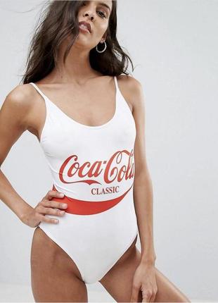 Злитий жіночий купальник білий сексуальний coca cola